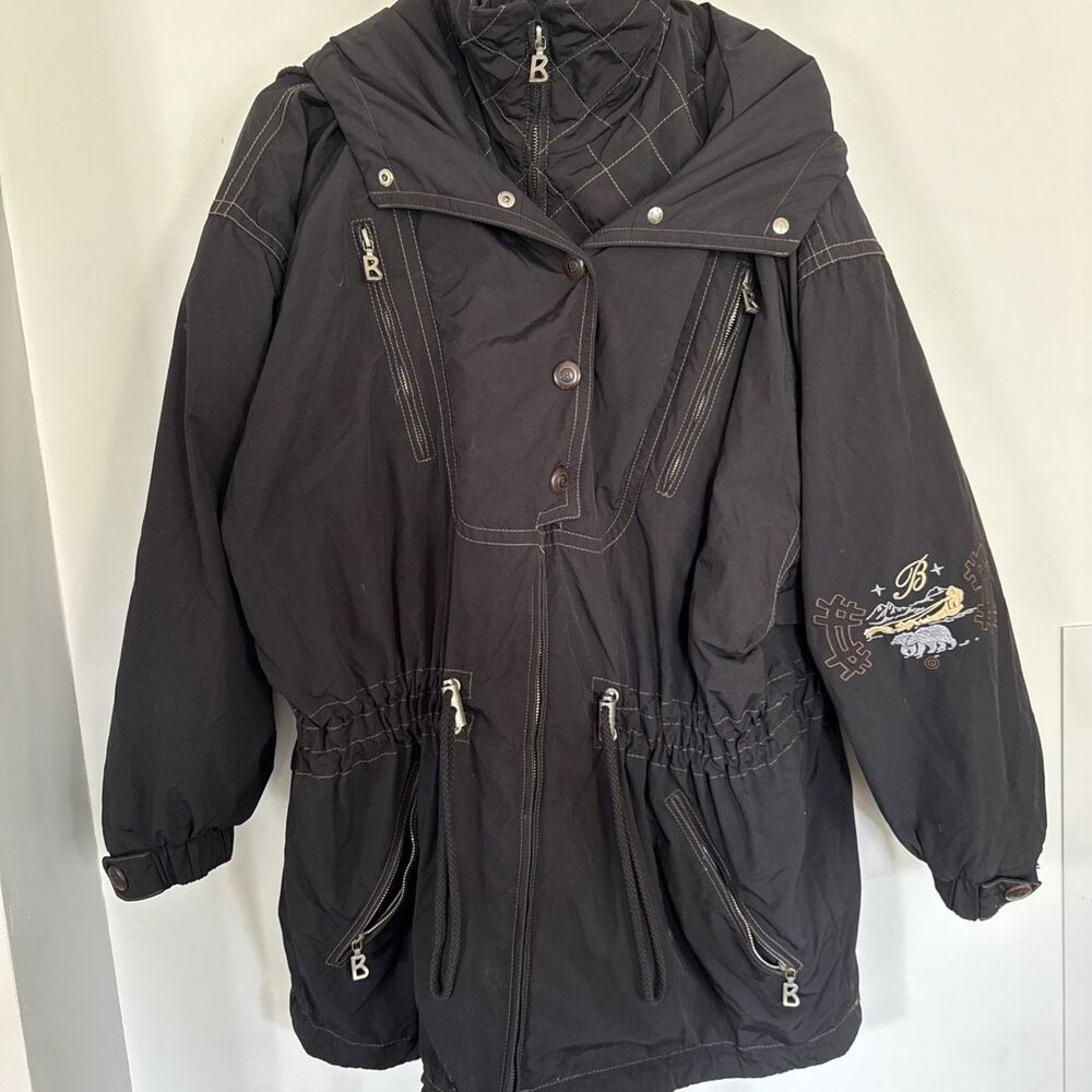 Bogner Ski Coat ?Vintage Women's Size 16 MADE IN USA Black EUC Many snaps/zip
